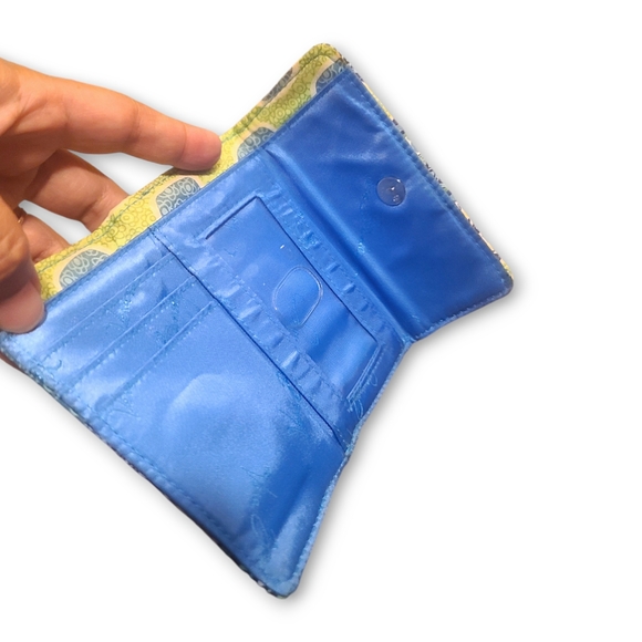 Vera Bradley Doodle Daisy Small Kisslock Wallet Blue and Green Snap Open - Picture 3 of 8